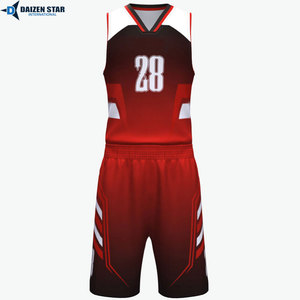 Custom Basketball Jersey Set Red Black V-Neck Sleeveless Heat-Transfer Printed Mesh Moisture Wicking Polyester Elastic Waist - Product Image 2