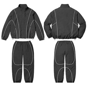 Custom Men's Nylon Windbreaker Tracksuit Zip Up Reflective Stripe Jacket and Pants Water Resistant <b>Set</b> - Product Image 1