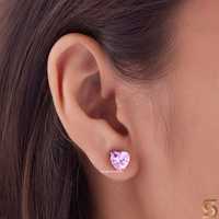 Pendientes de Diamante en Forma de Corazón Rosa, Oro Sólido de 14K con Baño de Rodio, Diseño de Joyería Elegante y Romántico para Mujer, Regalo de Lujo para Uso Diario