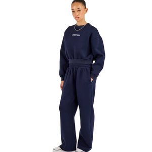 Ensemble de survêtement décontracté pour femme : pull à col rond à manches longues et pantalon droit à taille élastique, deux pièces - Product Image 4