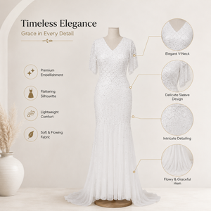White <b>Sequin</b> Embellished Evening Gown Elegant V Neck Flutter Sleeve Maxi Dress Women Wedding Party Formal Occasion Bridal Wear - Product Image 5