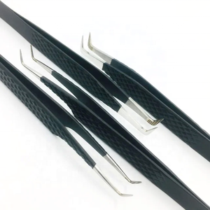 Pinzas de extensión de pestañas de 75 grados con etiqueta privada personalizada pinzas de volumen rectas finas y delgadas de sujeción fuerte con punta puntiaguda de fibra - Product Image 4