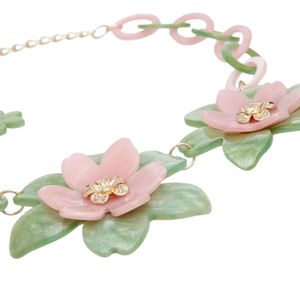 Parure Collier et Boucles d'Oreilles Fleur 3D Marbrée Rose et Verte pour Femme, Bijoux de Mode Élégants, Cadeau de Fête - Product Image 4