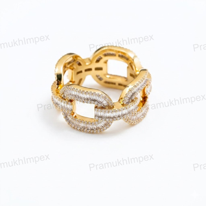 Anillo de eslabones de moissanita plateada para hombre, estilo hip hop, totalmente cubierto de circonitas, banda de lujo chapada en oro rosa/amarillo/blanco, personalizable, regalo perfecto para - Product Image 4