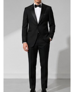 Costume de smoking noir en laine pour homme, simple boutonnage, revers cranté, style britannique, tenue de cérémonie pour mariage, soirée ou bal de promo - Product Image 5