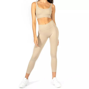 Ensemble de yoga à carreaux pour femmes, fabrication professionnelle, respirant, élastique, vêtements de fitness, logo, leggings extensibles à la taille, nouvelle arrivée - Product Image 1