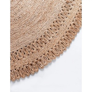 Tapis rond en jute fait main, style bohème, tissage plat, écologique, décoration de salon, couleur naturelle, poils fins - Product Image 6