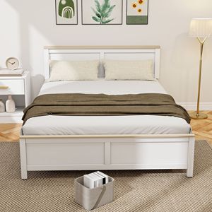 Moderno Letto Matrimoniale in Legno di Quercia Massiccio con Testiera, Senza Necessità di Rete a Doghe, Facile Montaggio, Bianco - Product Image 2