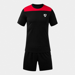 Ensemble de maillots de football personnalisés noir et rouge pour hommes, uniforme de football à séchage rapide, kit d'entraînement respirant, vêtements de sport d'équipe, vente en gros - Product Image 1