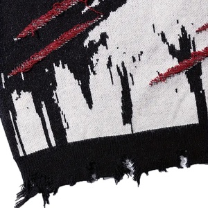 Pull en tricot noir pour homme avec imprimé lettres rouges et ourlet effiloché, manches longues, vêtement d'hiver, style urbain américain, USA - Product Image 5
