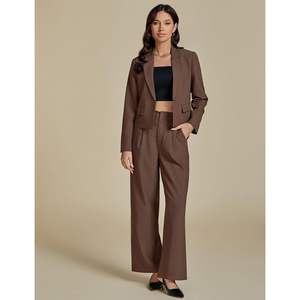 2025 Blazer recortado de 2 piezas para mujer y pantalones de pierna ancha traje Formal de negocios Casual trajes para trabajo de oficina ocasiones elegantes - Product Image 5