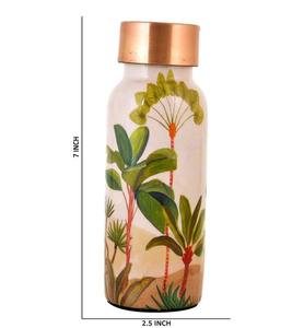 Custom <b>Printed</b> Pure Copper Water Bottle Leakproof Copper Lid Tropical <b>Botanical</b> Palm Leaf Enamel <b>Printed</b> Drinkware - Product Image 4