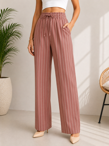 Women's Mid Waist Solid Straight Leg Pants Elastic Waist Regular Fit Full Length Casual Autumn Eco-Friendly Breathable Canvas - Product Image 4