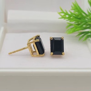 Natural Black Onyx Rectangle Faceted Gemstone <b>Earrings</b> Gold Plated 925 Sterling <b>Silver</b> <b>Stud</b> <b>Earrings</b> Fine Jewelry For Women Bulk - Product Image 4