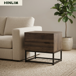 Modern Industrial Minimalist Wood Nightstand 2-Drawer Metal Frame <b>Storage</b> <b>Side</b> <b>Table</b> for Bedroom Living Room Furniture - Product Image 2
