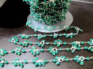 Natural Green Onyx <b>Beaded</b> Flower 3-4mm Rondelle Faceted Cluster <b>Rosary</b> Dangling - Product Image 2