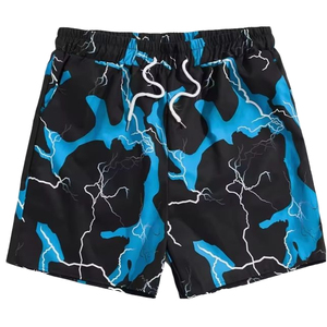 Shorts de Baño para Hombre, Diseño Sólido con Rayas, Transpirables, de Punto, Secado Rápido, Poliéster, Casuales, con Cordón Ajustable en la Cintura, Azul y Negro - Product Image 3