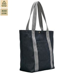 กระเป๋าช้อปปิ้งผ้าเดนิม 400 GSM ขนาด 50x40x15 ซม. รับทำโลโก้ตามสั่ง ขายส่ง OEM แบรนด์ส่วนตัว สั่งซื้อจำนวนมาก รุ่น SS500-สีดำ - Product Image 1