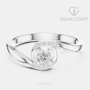 Élégante bague en or blanc 14 carats avec diamant de laboratoire taille ronde 0,146 carats, certifiée IGI, couleur F+, clarté VS+, bijoux de fiançailles et de mariage - Product Image 1