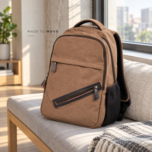 Traveling Canvas Drawstring Backpack with Two Pockets | Men's Vintage Rucksack for Daily Carry and Travel with Cotton Lining 20L - Product Image 4