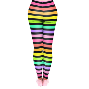 Women's High Waist Full <b>Length</b> Striped <b>Leggings</b> With Stretch Knitted Fabric Sporty Style All Seasons Wear - Product Image 6