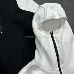 <b>Men</b> <b>Zip</b> up Custom French Terry Plain <b>Men's</b> Integrated Breathable V2 Ninja <b>Half</b> Zipper Balaclava <b>Sweatshirts</b> Hoodies - Product Image 3