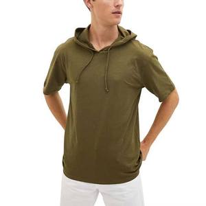 เสื้อยืดแขนสั้นมีฮู้ดสีเขียวมะกอกสำหรับผู้ชาย ทรงโอเวอร์ไซส์ สไตล์ลำลอง สีพื้น ผ้าถักเนื้อฝ้าย ระบายอากาศได้ดี เหมาะสำหรับฤดูร้อน - Product Image 3