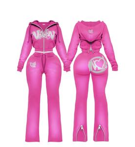 Conjunto de Sudadera Corta con Cremallera y Pantalones Deportivos TAHAD, Ropa de Diseñador Personalizada, Conjunto de Dos Piezas, Ropa de Mujer, Conjunto Deportivo Urbano - Product Image 2