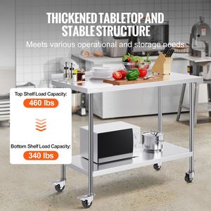 Tavolo da Lavoro Commerciale in Acciaio Inox 24 X 48 X 40 Pollici con Lavello, Banco da Lavoro in Metallo Resistente con Ruote, Tavolo da Lavoro 40 Pollici - Product Image 3