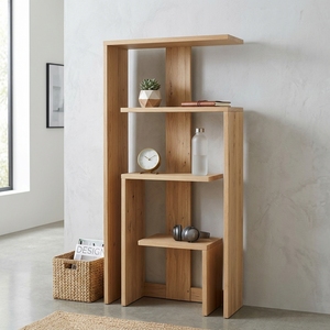 Étagère à livres géométrique moderne en bois massif, présentoir asymétrique à niveaux élégant pour salon, design artistique, ensemble d'art pur - Product Image 5