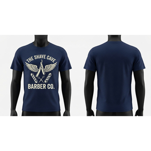 เสื้อเชิ้ตช่างตัดผมคุณภาพพรีเมียม 180 GSM ผ้าโพลีเอสเตอร์ 100% สีกรมท่า คอกลม แขนสั้น ระบายอากาศได้ดี สกรีนลายด้านหน้าได้ - Product Image 1