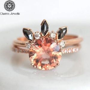 Bague de fiançailles pour femme Charm Jewells en argent plaqué or rose avec moissanite rose sertie à griffes, certifiée IGI, style classique - Product Image 2