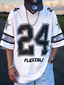 Camiseta Deportiva Negra de Cuello en V Extra Grande para Hombre con Estampado del Número 24, Manga Corta, Estilo Deportivo, Tejido de Malla de Poliéster Transpirable - Product Image 3