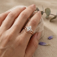 Ensemble de bagues de mariée en moissanite taille marquise, plaqué or rose 14K, style vintage de luxe, pour mariage, fiançailles et soirée, fait main, halo IGI