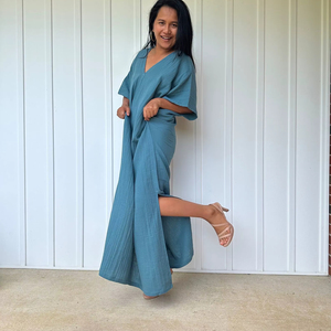 2026 Top Double Gauze Cotton Lounge Dress Cotton Maxi Breathable Loose Fit Dress Minimalist <b>Summer</b> Style <b>Kaftan</b> Dress - Product Image 1