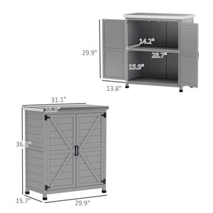 Tavolo da Preparazione per Esterni con Piano in Metallo, Armadietto in Legno con Doppia Porta e Ripiano per Patio e Giardino, Colore Grigio - Product Image 3