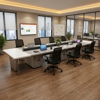 Bureau de travail modulaire multi-postes en bois massif avec tiroirs intégrés, gestion des câbles et canal de rangement, table d'entreprise