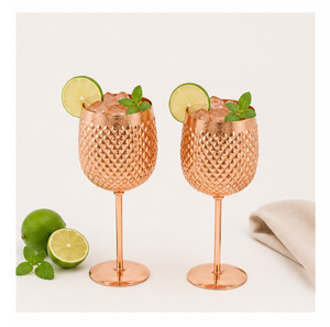Handcrafted Pineapple Embossed Pure <b>Copper</b> Wine Goblets Set Of 2 Premium Stemmed Cocktail Glasses For Bar And Home Decoration - Product Image 2