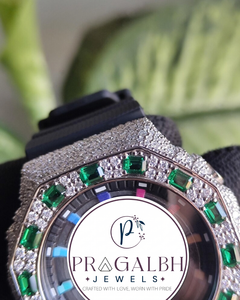 นาฬิกา Pragalbh Jewels หรูหราประดับเพชรแบบ Iced Out ขอบหน้าปัดประดับมอสซาไนต์ สไตล์ฮิปฮอป สายสแตนเลสและยาง - Product Image 4