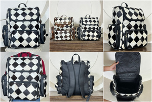 2026 Brand New Designer Checkered Patchwork Pattern Genuine Cowhide <b>Leather</b> <b>Backpack</b> Style Manufacturing Bag Perfect for Unisex - Product Image 3