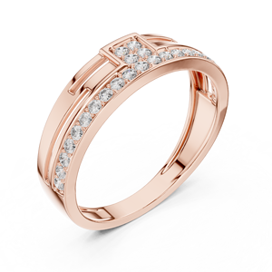 Bague de luxe à panneaux de diamants |   Bague de créateur plaquée or rose sertie de pavés pour hommes et femmes - Product Image 2