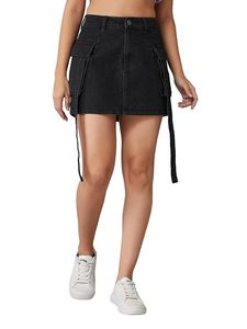 Women's Black Wash Denim Pockets Utility Casual Style 100% Cotton Regular Fit Summer Wear Eco-friendly Mid Waist Denim <b>Shorts</b> - Product Image 1