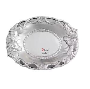 Plateau de service en acier inoxydable en métal au design imprimé fini argent au look royal pour restaurant et hôtel - Product Image 1