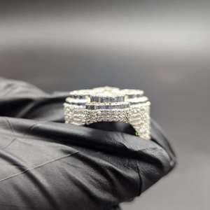 Luxury 925 <b>Silver</b> Cross Cocktail <b>Ring</b> With Baguette Cut Diamond Pave Setting Religious Christian Unisex Jewelry - Product Image 4