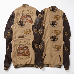 Wholesale Varsity Jacket Slate Grey Wool Body Cream Leather Sleeve Mountain Stream Cairn Stones Embroidery Letterman <b>Coat</b> - Product Image 5