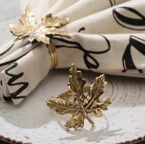 Juego de Anillos para Servilletas con Hojas Doradas |   Porta Servilletas con Diseño de Hoja de Arce |   Decoración para Mesa de Comedor - Product Image 3
