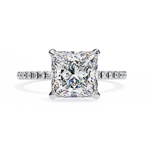 Stunning 2.30ct Princess Cut Lab Grown Diamond <b>Solitaire</b> <b>Ring</b> with Pave Gallery and Full Pave Shank in 18K Yellow Gold - Product Image 3