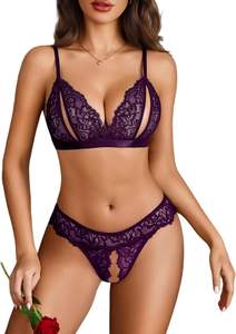Ensemble de lingerie sexy en dentelle pour femmes, deux pièces (soutien-gorge et culotte) |   Bralette transparente super extensible, lingerie - Product Image 4