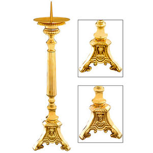 Candelero de Latón Macizo con Forma de Espiga de la Sagrada Familia |   Candelabro para Altar de Iglesia - DOUBLE VEE EXPORTS - Product Image 1