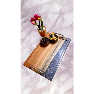 Luxury Wooden Epoxy Resin Serving <b>Tray</b> with Stainless Steel Handles Handmade Coffee & Snack <b>Tray</b> - Product Image 2